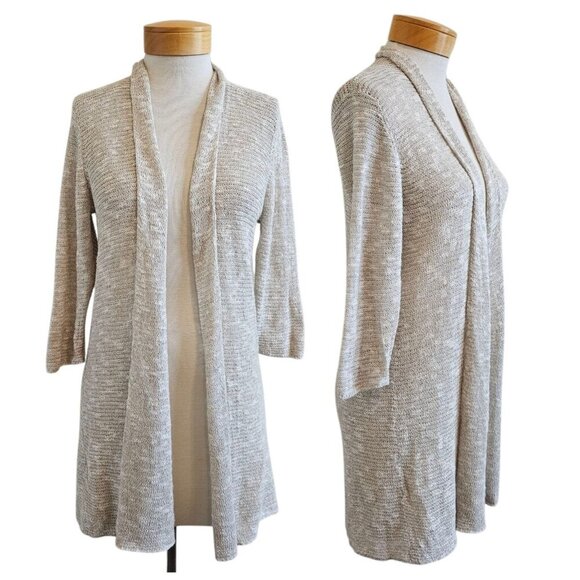 Eileen Fisher Sweaters - Eileen Fisher Linen Blend Tan Oatmeal Open Knit Lightweight Longline Cardigan M